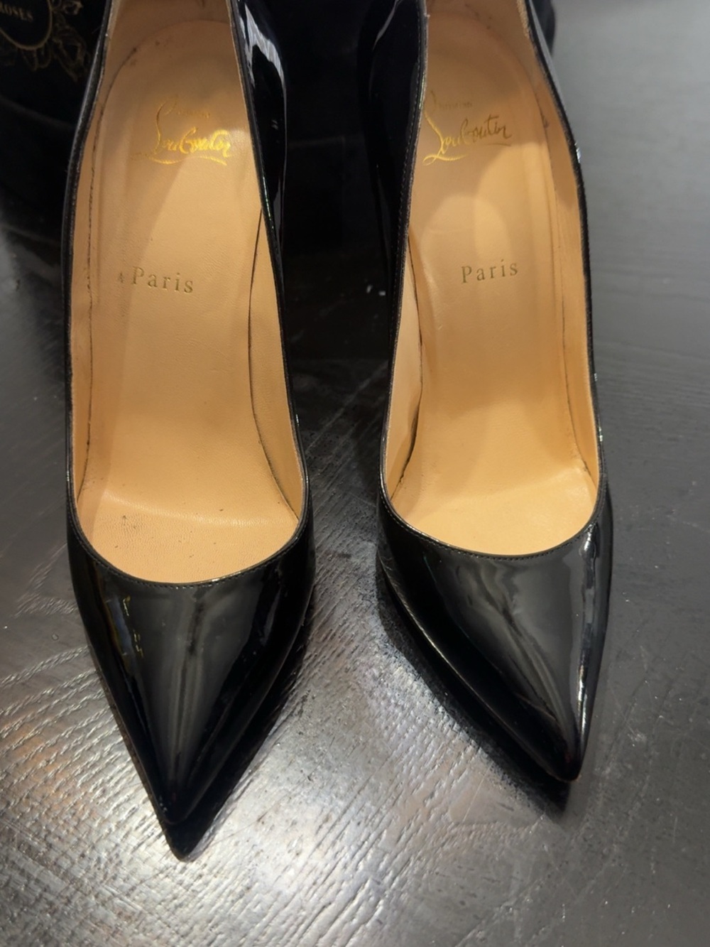 Christian Louboutin Black Patent Pointed-Toe Pumps
